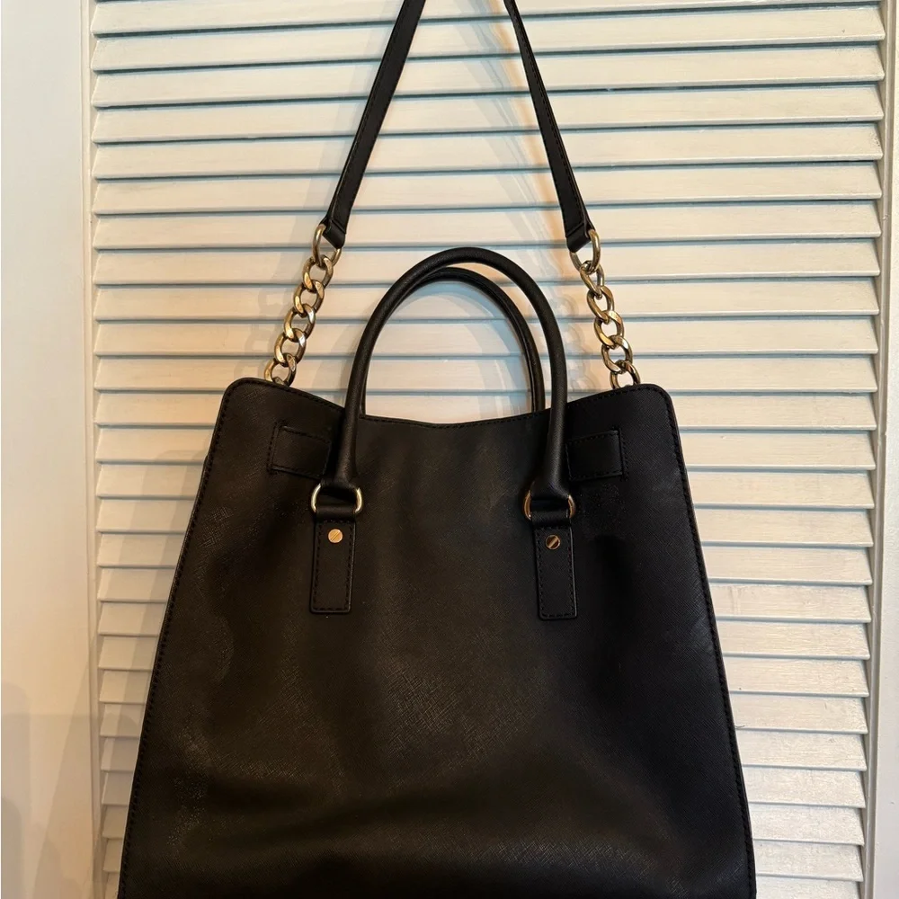 Michael Kors Black Leather Shoulder Bag with Gold Hardware